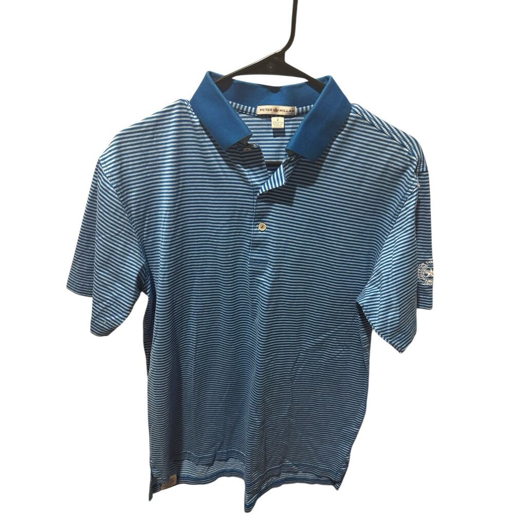Peter Millar Summer Comfort Polo Shirt Men's Size Small Blue White Pin Stripe